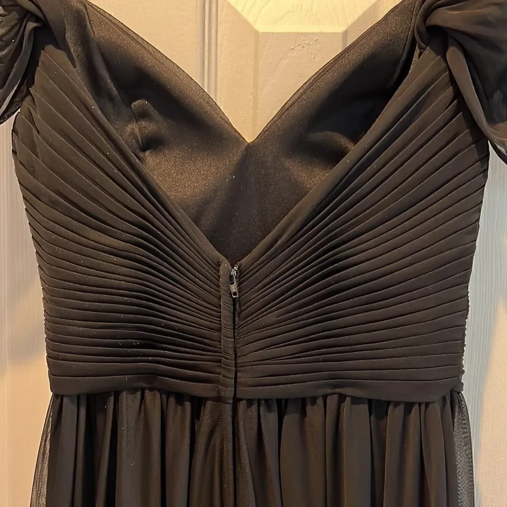 Kleinfeld Sleeveless A-Line/Princess Off The Shoulder Floor Length Dress Black